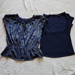 Croft & Barrow Pheasant Blouse & Dante Milan Navy Blue Blouse BUNDLE Sz 1X/XL